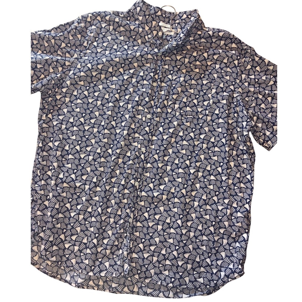 Old Navy XXXL Tall Navy Blue White Abstract Print Cotton Button Down Shirt